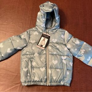 Kids Heart Pattern Puffer Jacket - Blue